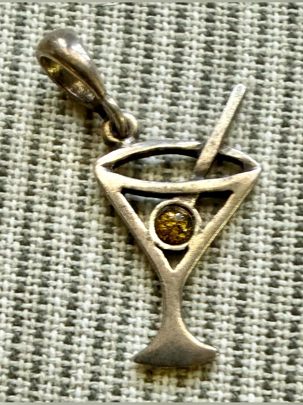 Sterling Silver Martini Pendant Necklace w/Amber colored Accent